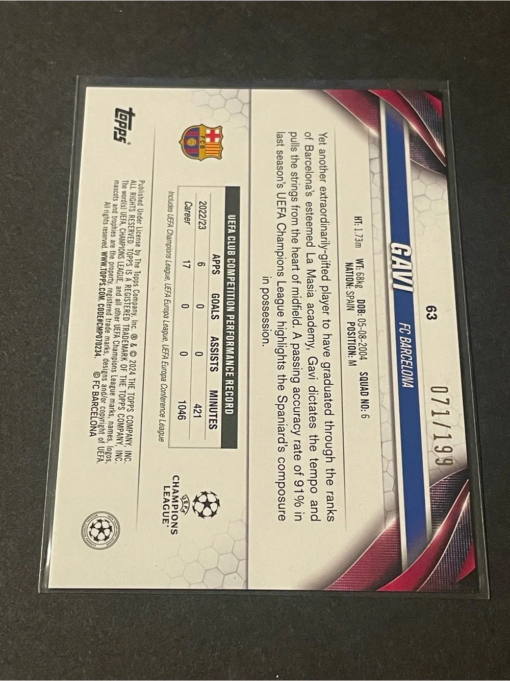 2023/24 Topps Chrome UEFA Club Competitions Gavi #63 Neon Green Refractor 71/199